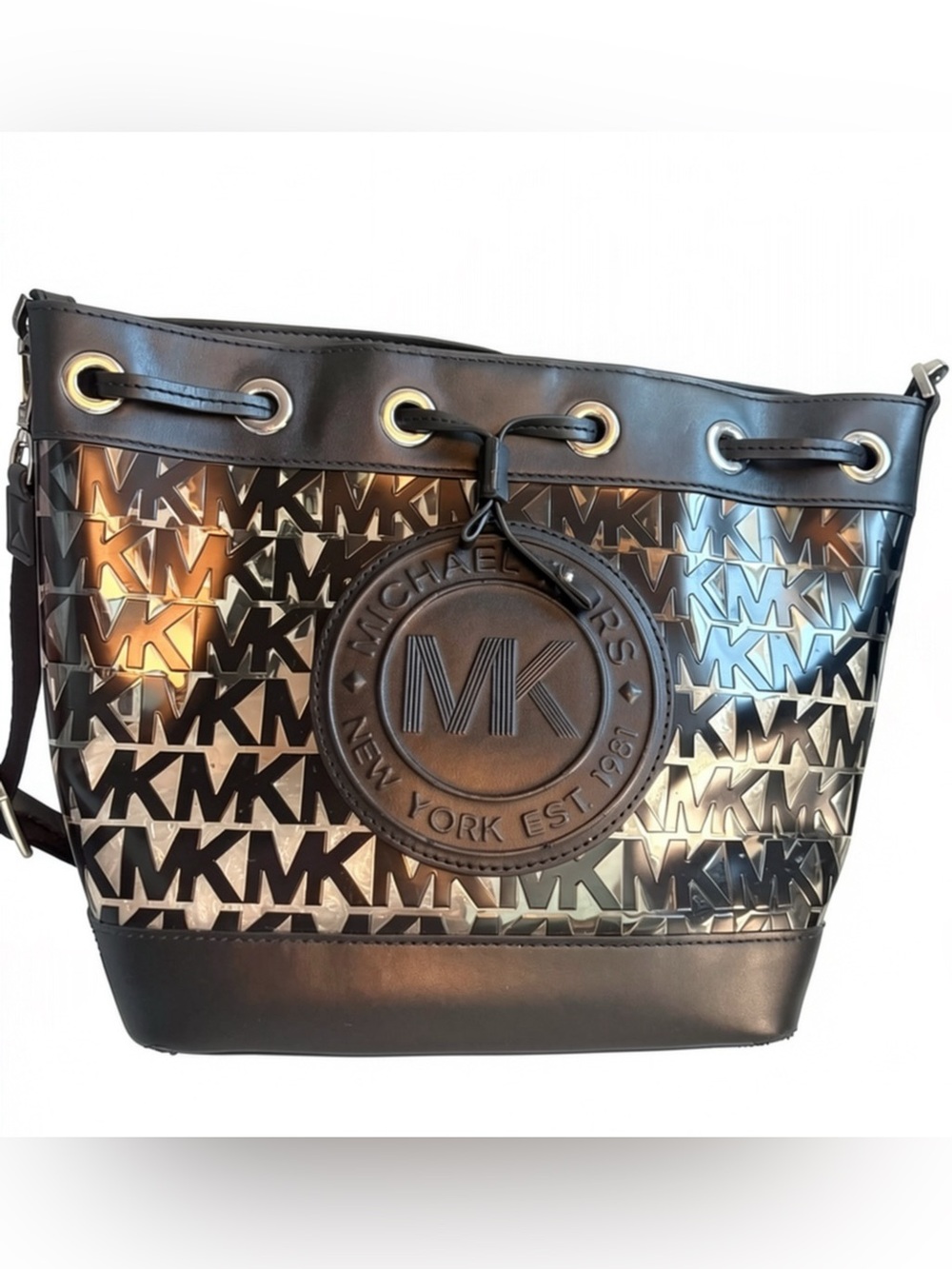 Michael Kors Fulton Sport Large Drawstring Bucket Crossbody Messenger Bag Black
